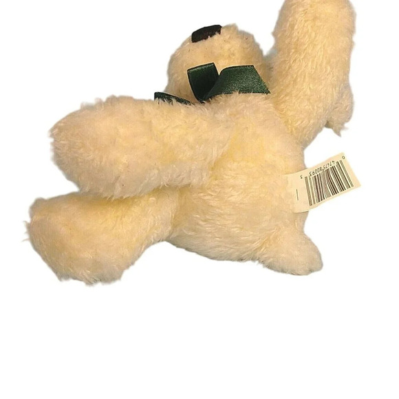 Dan Dee Collectors Bean Bag Friends Dog Plush Off-White Green Bow 7" Stuffed Toy - Picture 3 of 6